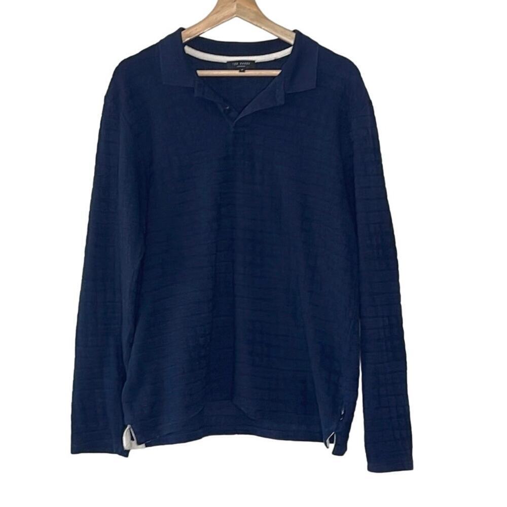 TED BAKER LONDON ‎ LONG SLEEVE MEN'S NAVY BLUE POLO  SHIRT SIZE 4